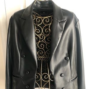 Faux leather blazer with pockets